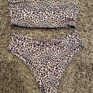 SHEIN - Leopard Bandeau High Waisted Bikini Swimsuit - New With Tags